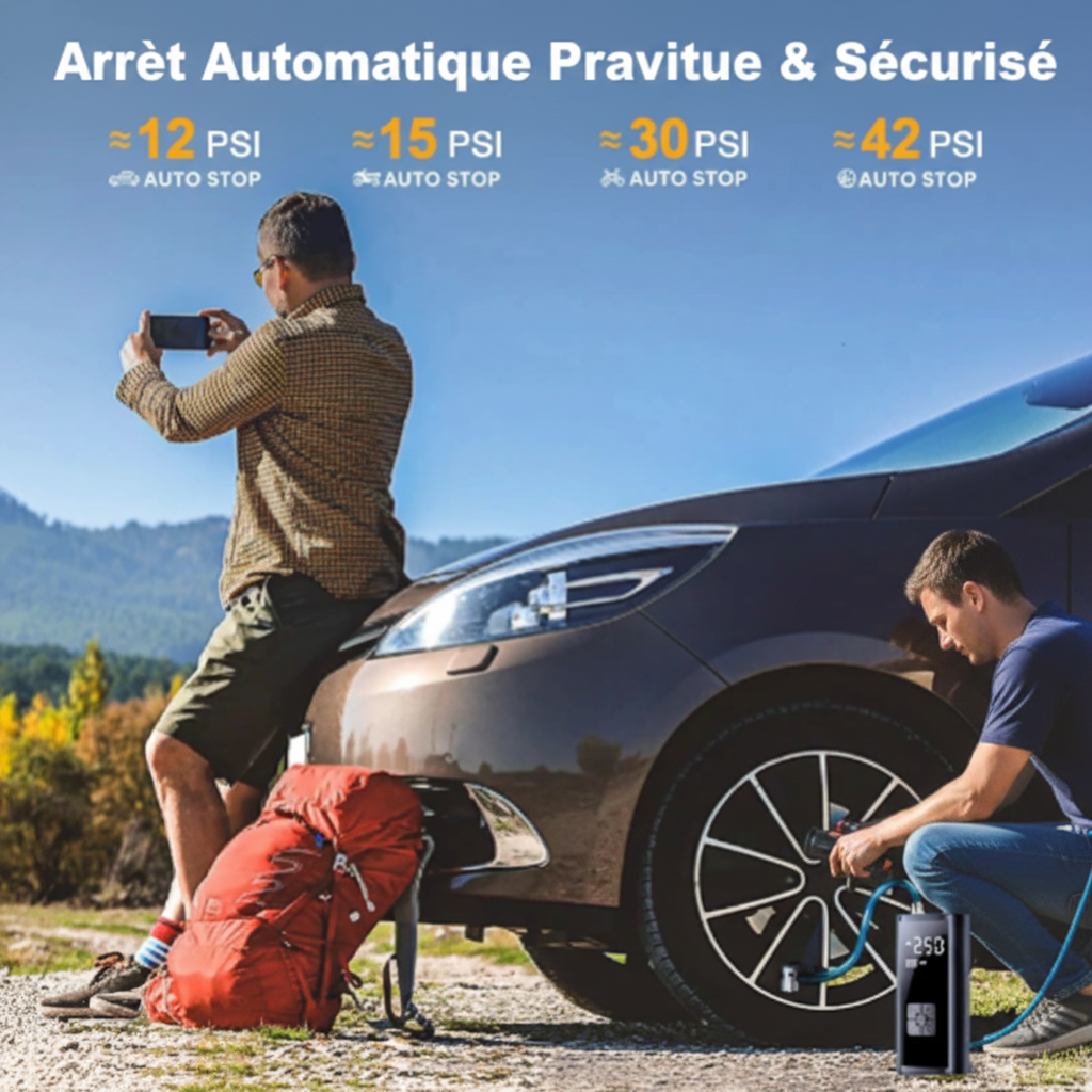 Compresseur d'Air Portatif 150PSI – Gonfleur de Pneu Sans Fil Intelligent | Voiture, Moto & Vélo