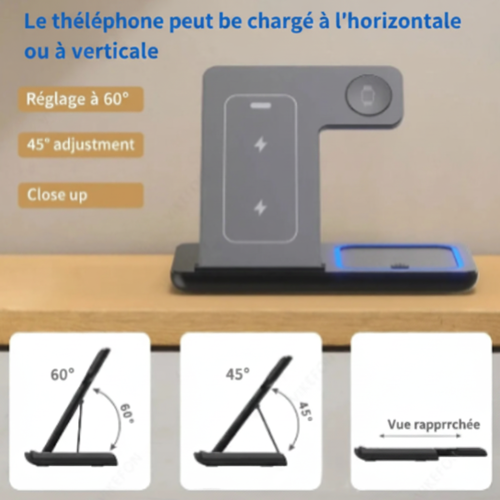 Station de Charge Sans Fil 3-en-1 Pliable — iPhone, Apple Watch & AirPods