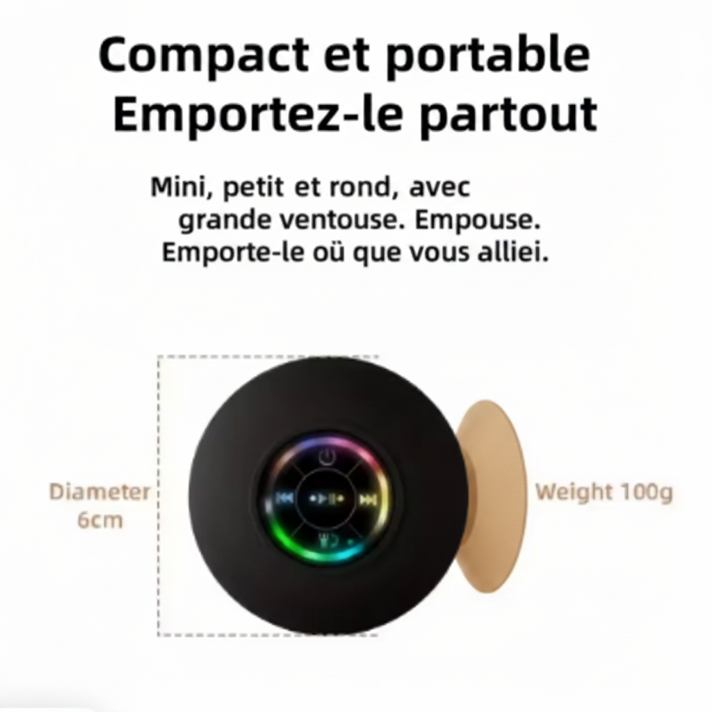 Enceinte Bluetooth Waterproof à Ventouse – Mini Portable LED | Douche, Sport & Plein Air