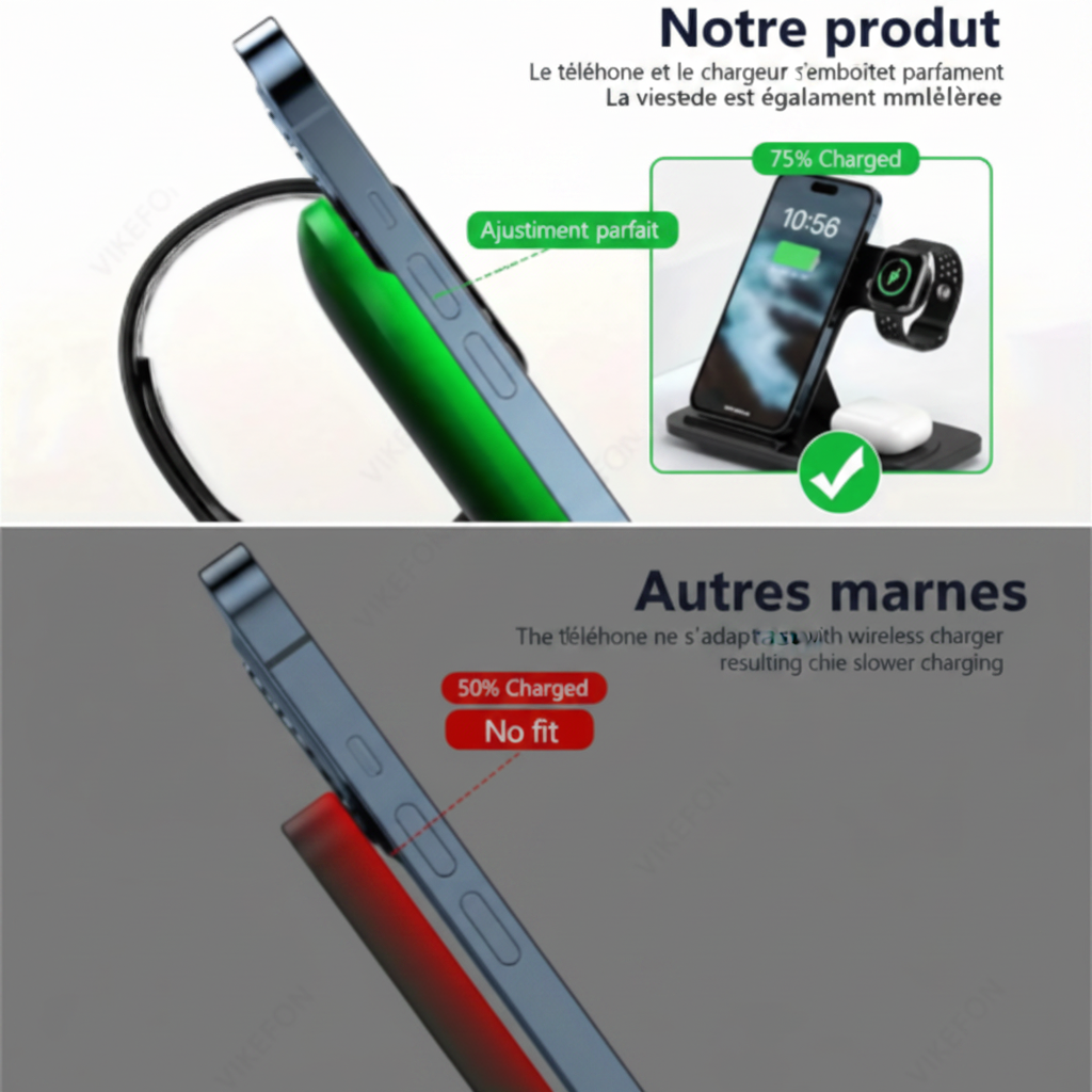 Station de Charge Sans Fil 3-en-1 Pliable — iPhone, Apple Watch & AirPods