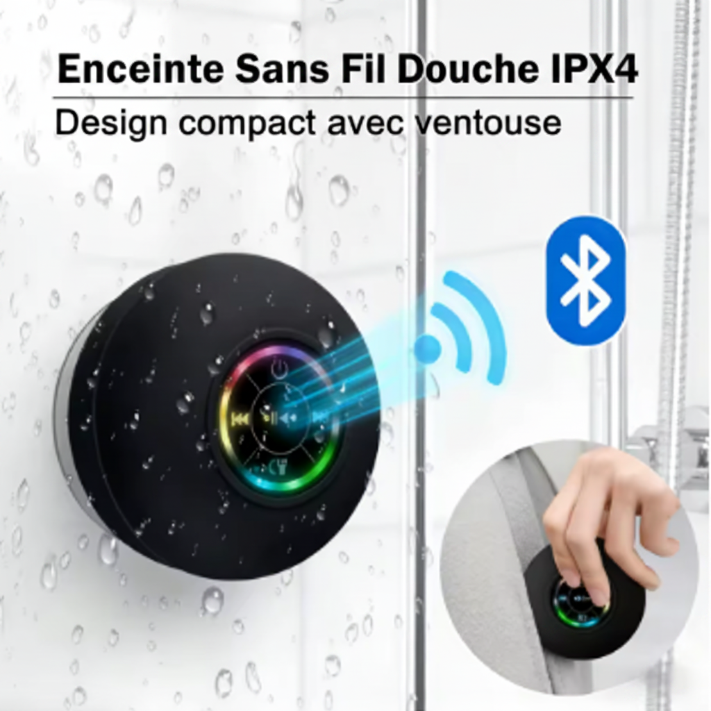 Enceinte Bluetooth Waterproof à Ventouse – Mini Portable LED | Douche, Sport & Plein Air