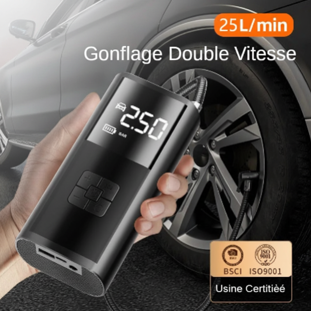 Compresseur d'Air Portatif 150PSI – Gonfleur de Pneu Sans Fil Intelligent | Voiture, Moto & Vélo