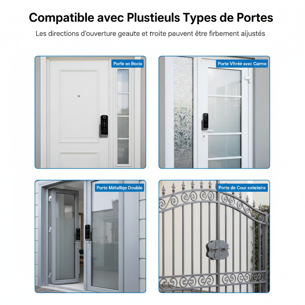 Compatible avec plusieurs types de portes - Bois, Verre, Métal, Cour extérieure