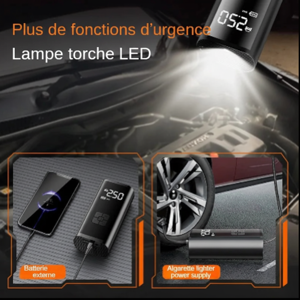 Compresseur d'Air Portatif 150PSI – Gonfleur de Pneu Sans Fil Intelligent | Voiture, Moto & Vélo