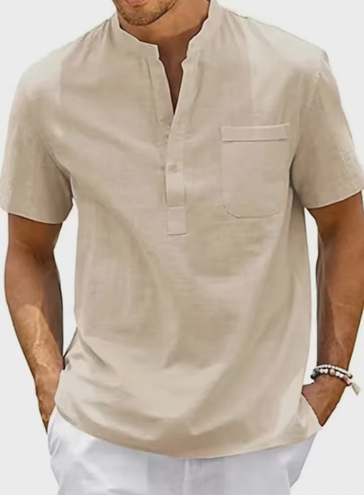 Chemise Henley Homme Coton Lin — Style Casual Été