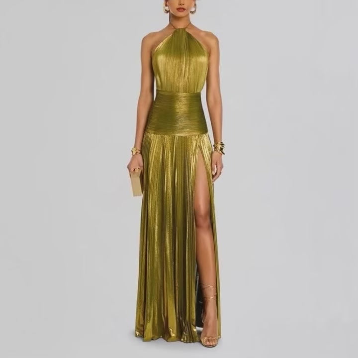 Robe de Soirée Épaules Dénudées – Coupe Empire & Fente Élégante