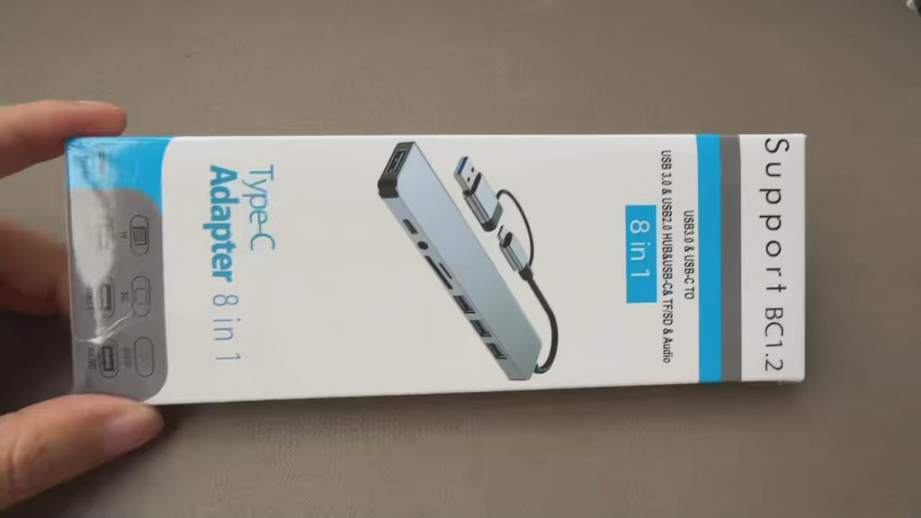 Hub USB-C 8-en-2 avec Jack Audio 3,5mm & Lecteur de Carte SD