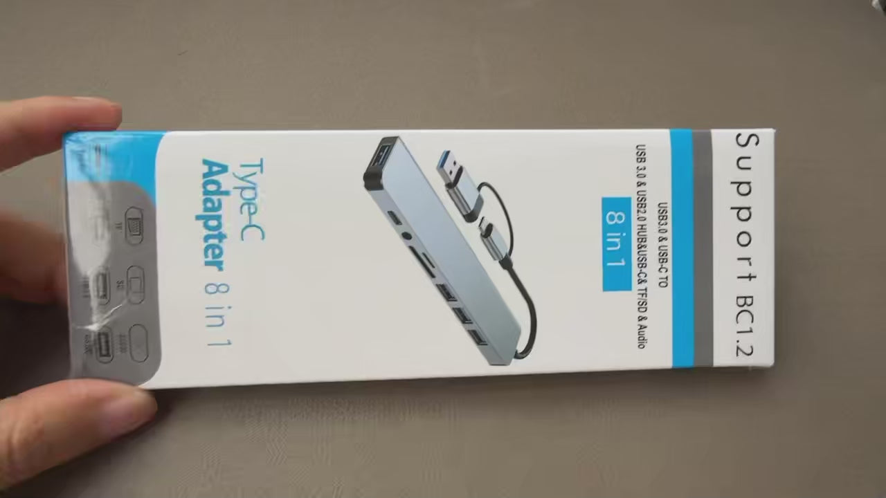 Hub USB-C 8-en-2 avec Jack Audio 3,5mm & Lecteur de Carte SD