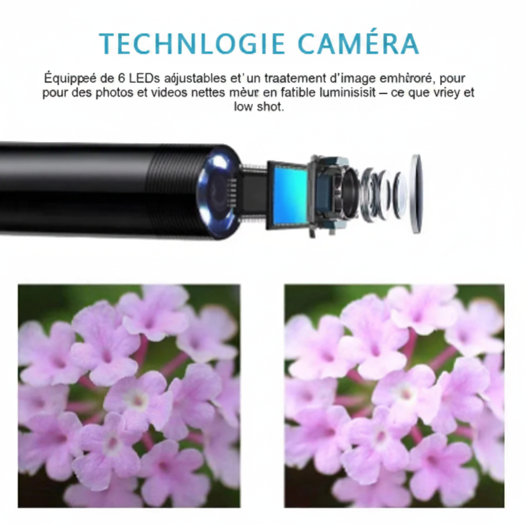 Caméra Endoscope Type-C USB – 6 LEDs Ajustables | Inspection Flexible Android & PC